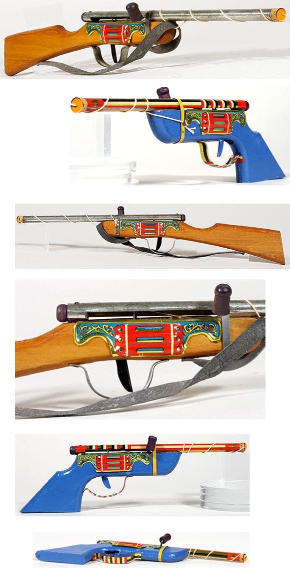 c.1958 Two Japanese Made Tin & Wood, Cork Pop-Gun Rifles